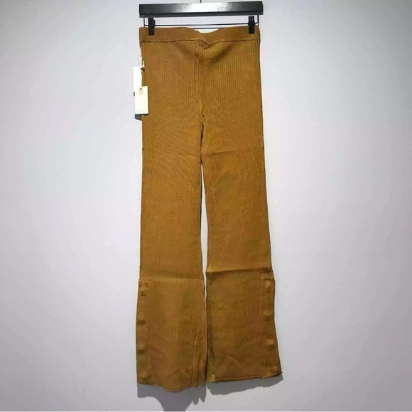 NWT Good American Plaited Rib Boss Flare Goldenrod pants - Picture 7 of 10